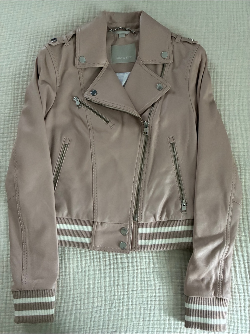 Soia & Kyo Dusty Pink Leather Bomber Moto Jacket